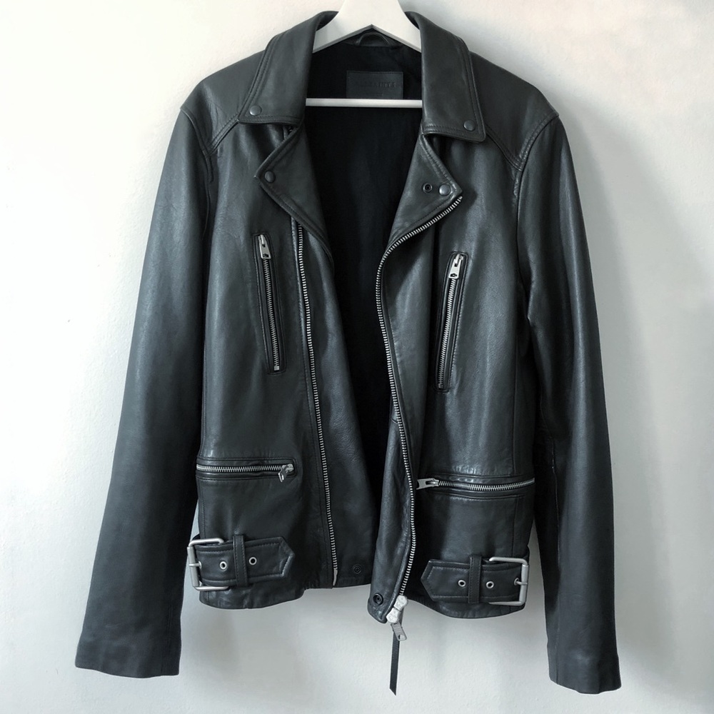 AllSaints mens grey leather jacket